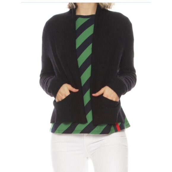 White + Warren Cashmere Shrunken Cardigan Size Medium Patch Pockets Luxury Black - Picture 1 of 10